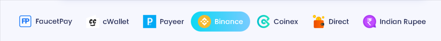 all of the withdrawal options for the Crypto Flare free bitcoin faucet